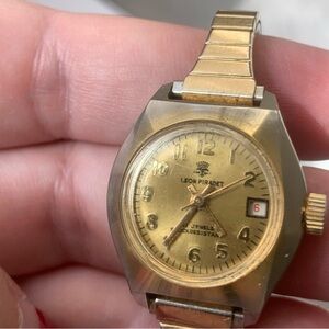 Vintage Leon Piradet 21 Jewels Day Date Manual Wind Watch Running Rare Find VTG
